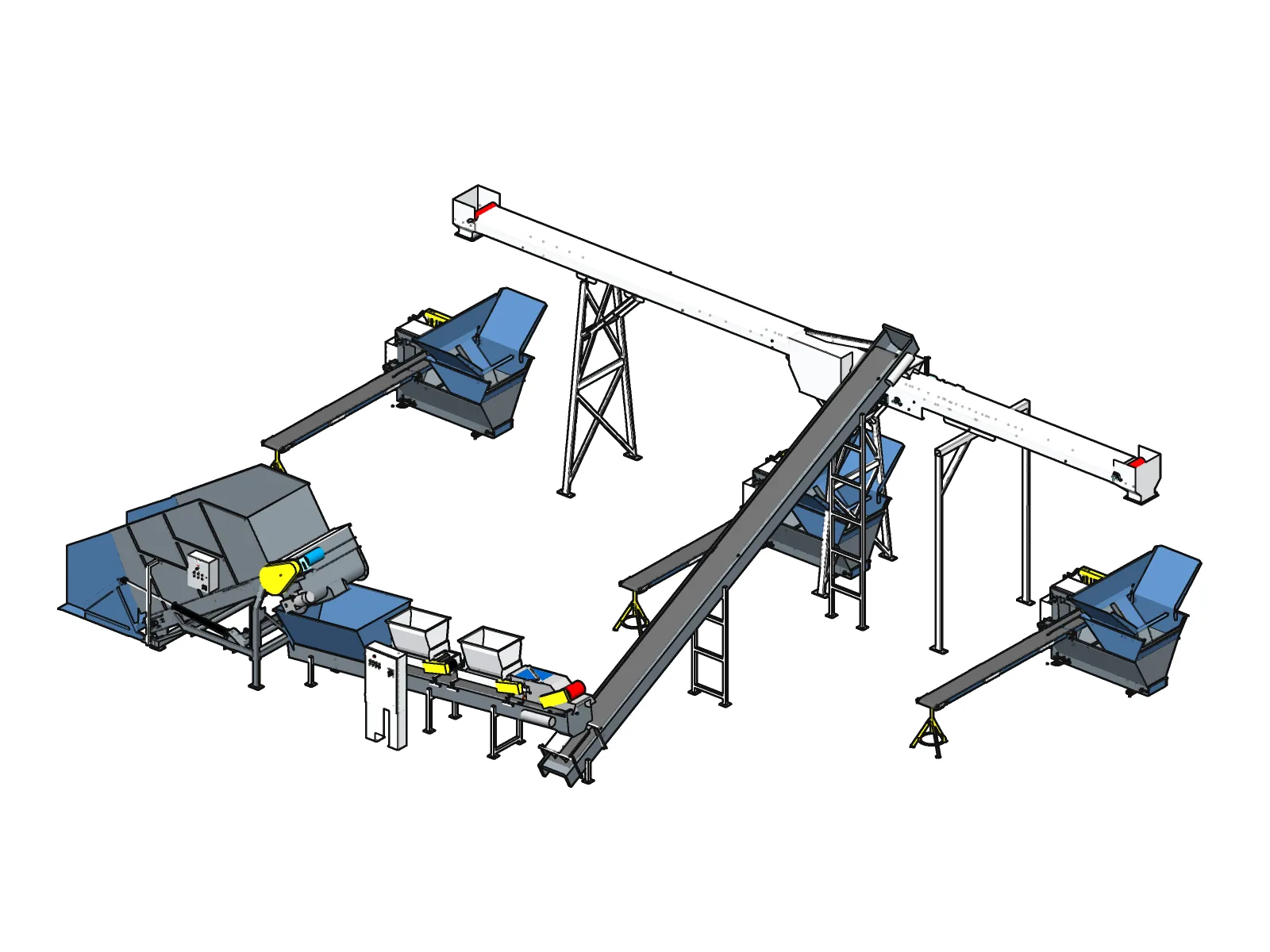 Soil mixing and potting line layout