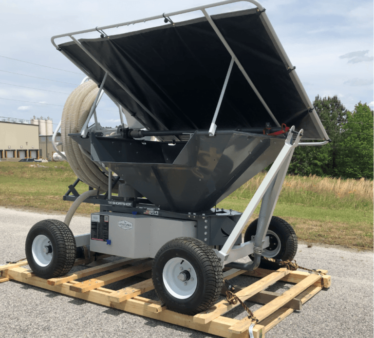 Rice hull blower on a pallet ready to ship